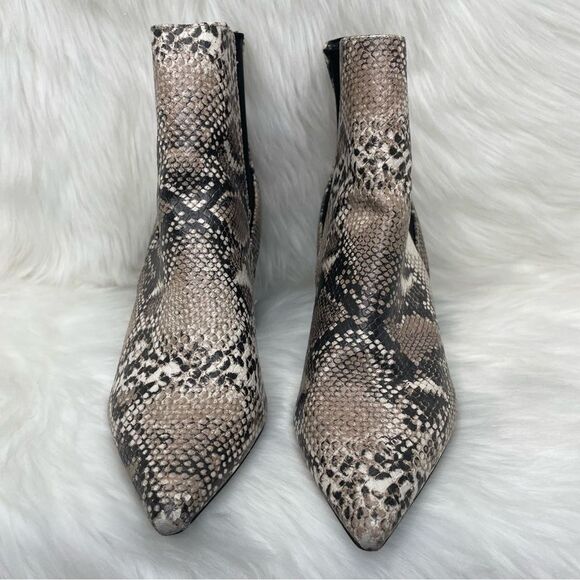 Qupid Snake Print Pointed Toe Ankle Boots - Picture 2 of 13